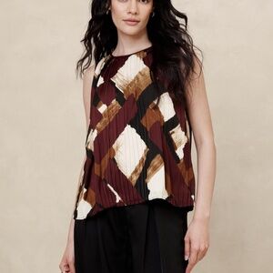 Banana Republic Women Pleated Sleeveless Crew Neck Lined  Double Layered Top XS